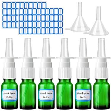 Imagem de ZHWKMYP 10 frascos de spray nasal, frascos de spray nasal verde de vidro vazio de 10 ml, recarregáveis com 2 funis e 2 etiquetas