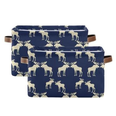 Imagem de Organizador de armário dobrável – cesto de roupa retangular de lona para banheiro, alce e vida selvagem, pacote com 2