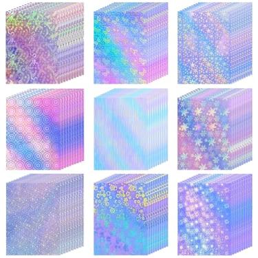 Imagem de STARVAST Papel adesivo holográfico 90 peças, adesivo holográfico de vinil A4 transparente, autoadesivo à prova d'água com 9 padrões diferentes