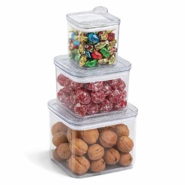 Imagem de Kit 3 Potes Herméticos Redondos Multiuso · Vedação Segura · Plástico Atóxico · Freezer e Micro-ondas · Tampas com Detalhe Rosa