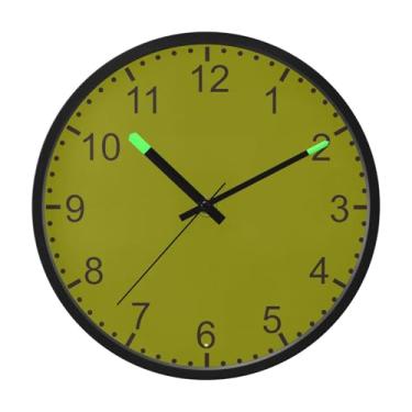 Imagem de ODAWA Relógio de parede verde-oliva que brilha no escuro 30 cm, sem tique-taque, relógio de parede decorativo para quarto, cozinha, escritório, sala de aula