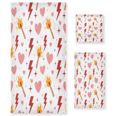 Imagem de Wassud Conjunto de 3 toalhas de banho Lightning and Flames para dia dos namorados, toalhas super macias e absorventes para banheiro, toalhas de banho de secagem rápida, toalha de banho para academia