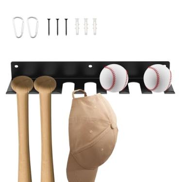 Imagem de LYIYEYAN Suporte de taco de beisebol montado na parede, comporta 14 tacos, suporte de taco de beisebol de aço carbono com 2 mosquetões, gancho organizador de equipamentos esportivos para academia e