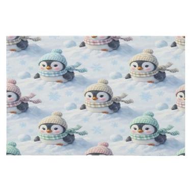 Imagem de Wassud Tapete de porta de pinguim de inverno 61 x 89 cm, tapete de área lavável antiderrapante com suporte de borracha, tapete macio e macio para sala de estar, quarto, entrada, entrada