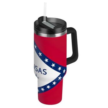 Imagem de Joisal Copos com tampas e canudo com bandeira do estado do Arkansas Copo com alça 1,134 g garrafas de água isoladas rosa garrafa de água de aço inoxidável cabe no copo do carro