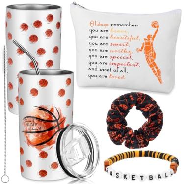 Imagem de Sieral 4 peças de presentes de basquete para meninas, garrafa de água de 400 ml, pulseira com pingente de cabelo, bolsa com zíper, bolsa esportiva, acessórios esportivos, lembrancinhas para