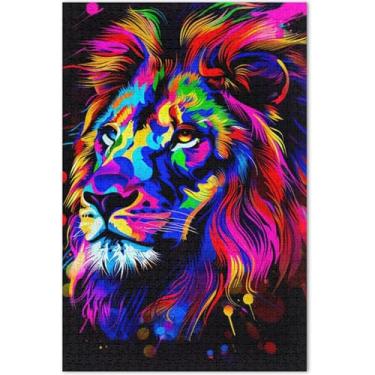 Imagem de Quebra-cabeça com tinta colorida de leão, 500 peças para adultos, elefante branco, natureza, estampa de flores e animais