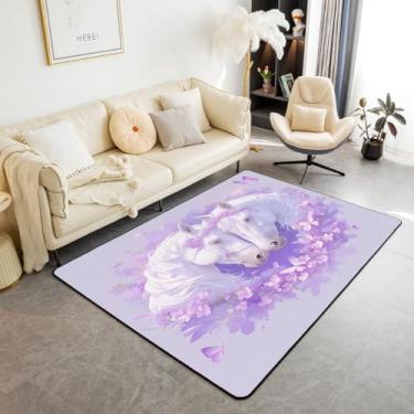 Imagem de Jejeious Tapete de área de cavalo 12 x 17 cm, para meninas, borboleta, casa de fazenda, sala de estar, decoração de quarto de crianças, meninos, adolescentes, roxo, fofo, decoração de animais, tapete