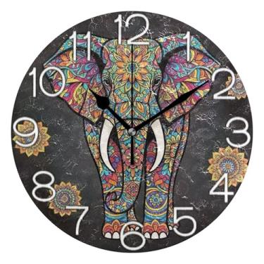 Imagem de GAIGEO Relógio de parede analógico decorativo escritório cozinha relógio divertido alimentado por bateria, decoração de parede moderna casa de fazenda elefante mandala floral preto, 25 cm, ponteiros
