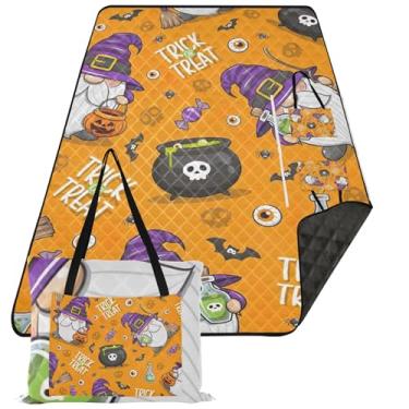 Imagem de TSENQUE Halloween Witches Gnomo Tapete de Piquenique Dobrável Bonito Cobertor de Praia Impermeável À Prova de Areia Cobertor Outdoor Tapete de Campismo 203 x 395 cm