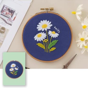 Imagem de Kit de bordado para iniciantes, kit de bordado de margarida com instruções, inclui vários acessórios, presente para amantes de artesanato.