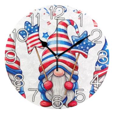 Imagem de Relógio de parede analógico decorativo redondo sem tique-taque silencioso relógio de cozinha fofo, sala de estar decoração de parede moderna gnomos fofos azul vermelho, 25 cm, ponteiros pretos