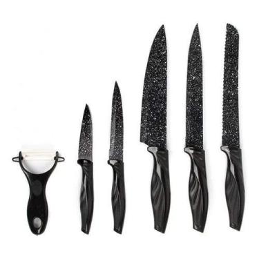 Imagem de Conjunto de Facas de Cozinha com Revestimento em Granito, 6 Peças, Cabo Ergonômico, Preto