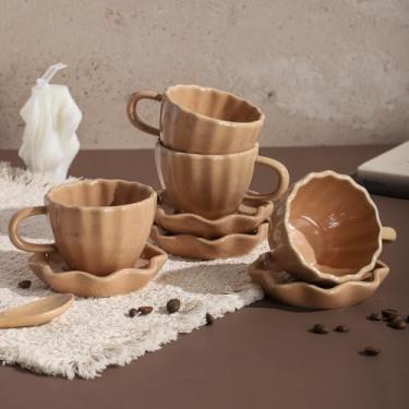 Imagem de ATLZBLTCI Conjunto de 4 xícaras de café expresso duplo de cerâmica fofa com 4 copos Tazas Para Café Expresso de 85 g é adequado para canecas de café expresso simples e duplas.