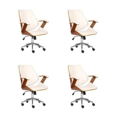 Imagem de Kit 4 Cadeiras Escritório Diretor material sintético e Madeira Bergen 