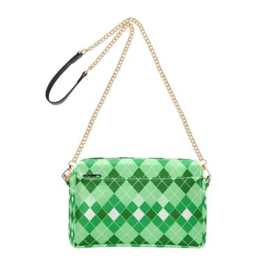 Imagem de Joitme Bolsa feminina tiracolo bolsa para celular linda bolsa de ombro de couro PU alça de corrente estética xadrez verde