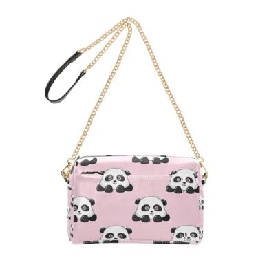 Imagem de Joitme Bolsa de ombro feminina transversal para celular fofa com desenho animado Pandas rosa PU bolsa de ombro alça de corrente