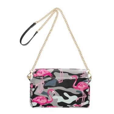 Imagem de Joitme Bolsas para mulheres, bolsa tiracolo rosa flamingos preta irregular bolsa para celular bolsa de ombro com alça de corrente de couro PU