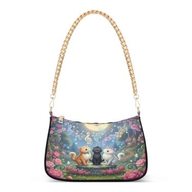 Imagem de Linda bolsa de ombro engraçada com corrente animal, estampa artística Hobo feminina com grande capacidade, elegante bolsa de noite para uso diário ou festa