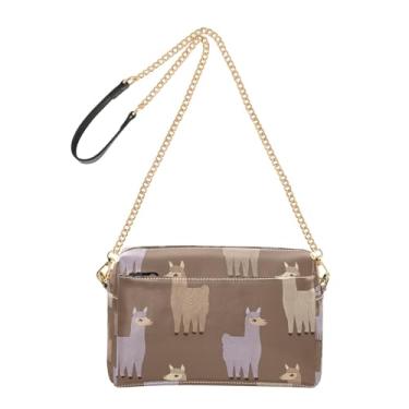 Imagem de Joitme Bolsa tiracolo feminina alpaca marrom lhama bonito animal bolsa para celular bolsa de couro PU bolsa de ombro alça de corrente