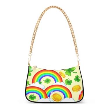 Imagem de Bolsa de ombro colorida com corrente arco-íris de desenho animado, linda bolsa Hobo média para mulheres, bolsa moderna com grande capacidade e estilos de transporte versáteis