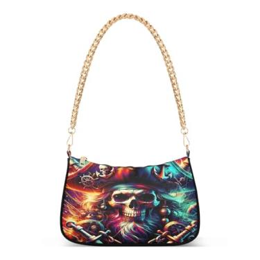 Imagem de Bolsa de ombro divertida com corrente de capitão de caveira, bolsa Hobo artística para mulheres, bolsa média moderna com grande capacidade