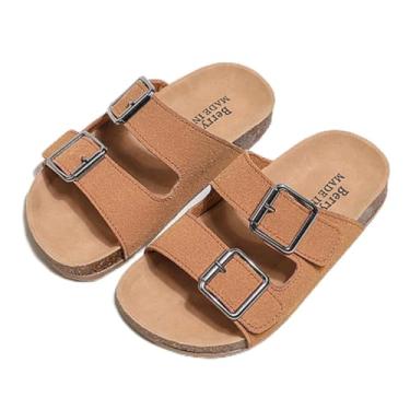 Imagem de Sandálias infantis de cortiça com fivela dupla – Sapatos de verão de camurça sintética macia com suporte de arco para crianças, meninos e meninas (chinelos de praia antiderrapantes), A01/marrom, 10