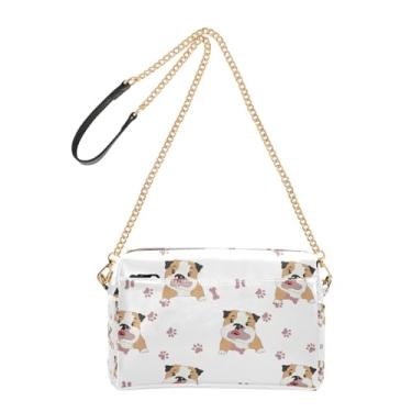 Imagem de Joitme Bolsa feminina branca de buldogues de desenho animado, bolsa tiracolo de couro PU, bolsa de ombro com alça de corrente para celular