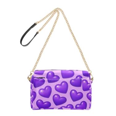 Imagem de Joitme Bolsa de ombro feminina transversal para celular, linda bolsa de ombro com corações roxos de couro PU com alça de corrente