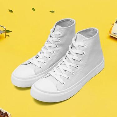 Imagem de Tênis infantil de lona de cano alto, sem cadarço, para meninas, meninos, moderno, cano alto, sapatos de lona, clássico, casual, tênis branco, Branco, 9 Toddler