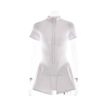 Imagem de Macacão Sexy Feminino Com Saia Justa, Decote Redondo, Manga Curta, Zíp