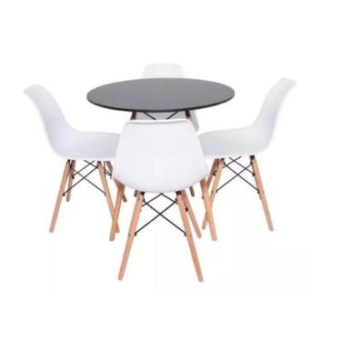 Imagem de Kit Mesa Jantar Eiffel 80cm Preta + 4 Cadeiras Charles Eames - Branca 