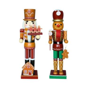 Imagem de Boneco De Natal De Madeira De 35cm E 38cm, Quebra-Nozes, Homem De Geng