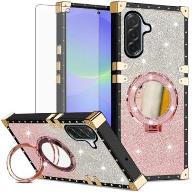 Imagem de Asuwish Capa de celular para Samsung Galaxy A36 5G capa magnética com protetor de tela de vidro temperado e espelho brilhante brilhante anel resistente à prova de choque suporte rígido A 36 36A LTE