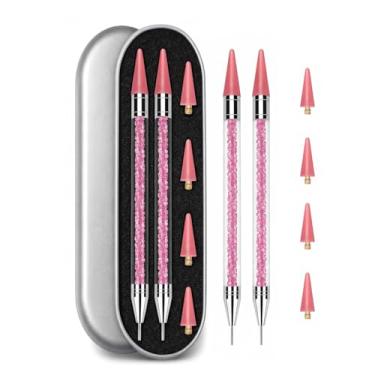 Imagem de Ferramenta seletora de strass com pontas de cera substituíveis - Aplicador de ponta dupla para arte de unhas DIY, pintura de diamante e joias artesanais, inclui estojo de armazenamento