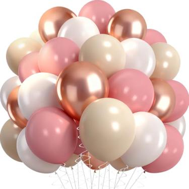 Imagem de Balões retrô rosa blush, pacote com 60, 30 cm, rosa empoeirado, metálico, ouro rosa, branco, areia nude, balões para chá de bebê, meninas, boho, aniversário, decoração de casamento, suprimentos rosa