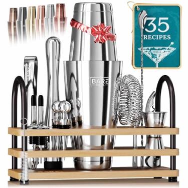 Imagem de BARE BARREL® Mixology Bartender Kit Bar Set | Conjunto de coqueteleira de 14 peças | Ferramentas de mistura de martini barware para bartender em casa | Incluindo 35 cartões de receita | Conjunto de