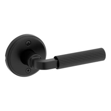 Imagem de Kwikset Maçaneta de porta falsa redonda Mirada, alavanca de um lado para armários, portas duplas francesas e despensa, maçaneta interna reversível sem giro preto fosco