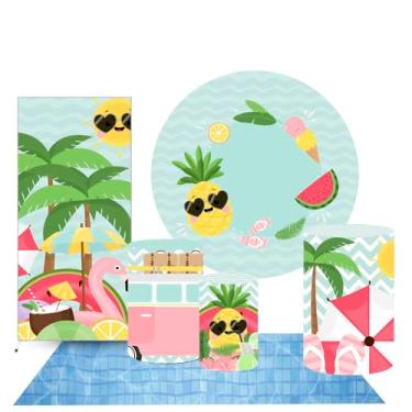 Imagem de Trio Capas Cilindro + Painel Redondo 1,50m + Lateral Romano e Tapete Pool Party (K3PPY0003)