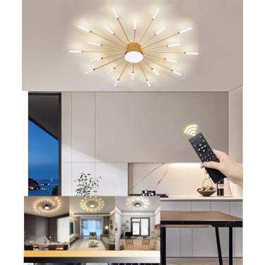 Imagem de Luminária de teto LED moderna com 20+1 lâmpadas, estilo semi-embutido, com controle remoto, ideal para sala de estar, escritório, quarto e restaurante (Dourada, 20+1 lâmpadas).