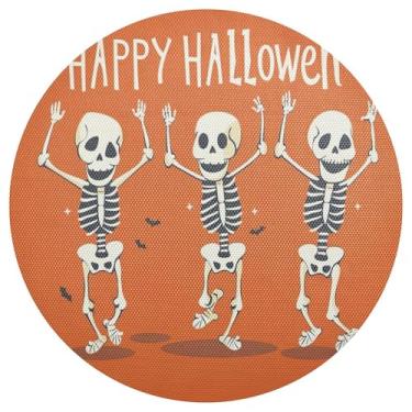 Imagem de xigua Jogo americano redondo de esqueleto engraçado de Halloween, conjunto de 4, tapete de mesa redondo antiderrapante resistente ao calor, tapetes de mesa de 48 cm para decoração de cozinha, jantar e