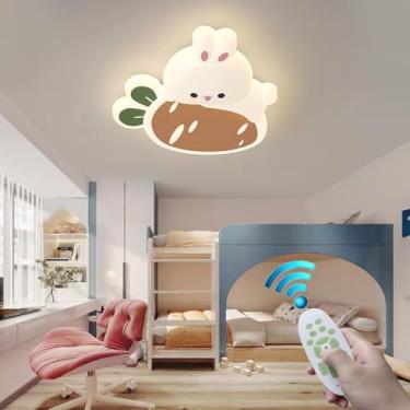 Imagem de Luminária de teto LED para quarto de menino, com intensidade regulável e cúpula de acrílico laranja em formato de coelho. Ideal para estudo, jardim de infância e outras atividades. Luminária