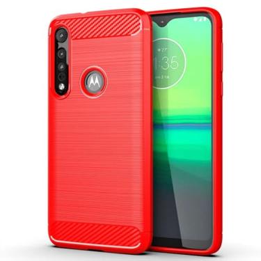 Imagem de Capa para Moto G8 Play Capa,Material de fibra de carbono,Macio antiderrapante,anti-óleo,Proteção total de capa de telefone compatível com Moto G8 Play-Red