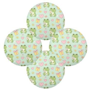 Imagem de Wassud Jogo americano conjunto de 4 tapetes redondos de corações de sapos para cozinha e jantar tapetes laváveis resistentes ao calor para decoração de mesa 39 cm