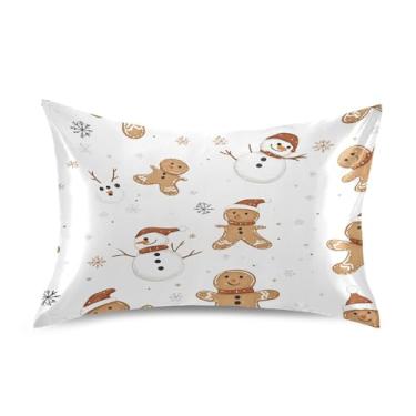 Imagem de Blueangle Fronha de cetim de biscoito de gengibre para cabelo e pele, fronha de seda, tamanho padrão (51 x 66 cm) - Capas de almofada de cetim com fecho de envelope (131)