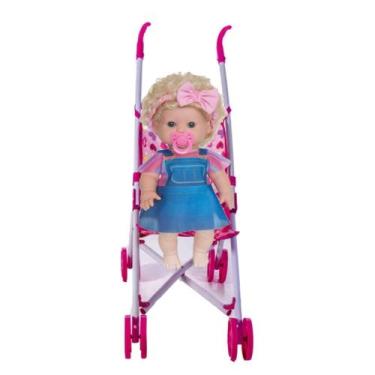Imagem de Boneca Infantil Danadinha Cabelo Crespo Loira +Carrinho Rosa - Milk Br