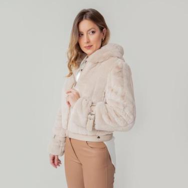 Imagem de Jaqueta susie puffer pelúcia e capuz feminina - Susie Modas, Bege, P