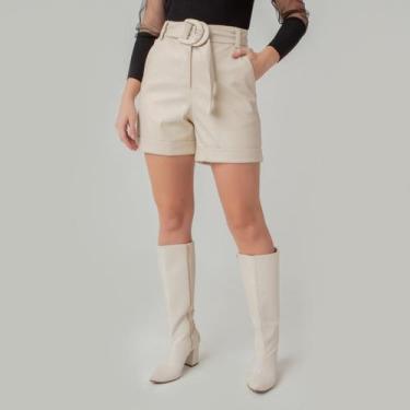 Imagem de Shorts susie couro com cinto feminino - Susie Modas, Bege, P