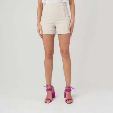 Imagem de Short susie cintura alta linho feminino - Susie Modas, Bege, G, 10 uni