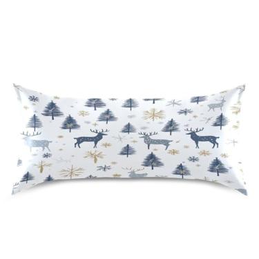 Imagem de Blueangle Fronha de cetim de veado de Natal para cabelo e pele, fronha de seda, tamanho king (50,8 x 101,6 cm) - fronhas de cetim com fecho de envelope (432)